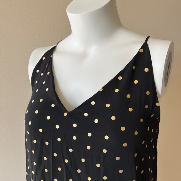 SOLD NWT Loft Outlet Black & Gold Polka Dot Blouse / Tank Top Shirt Large Petite - Picture 2 of 7